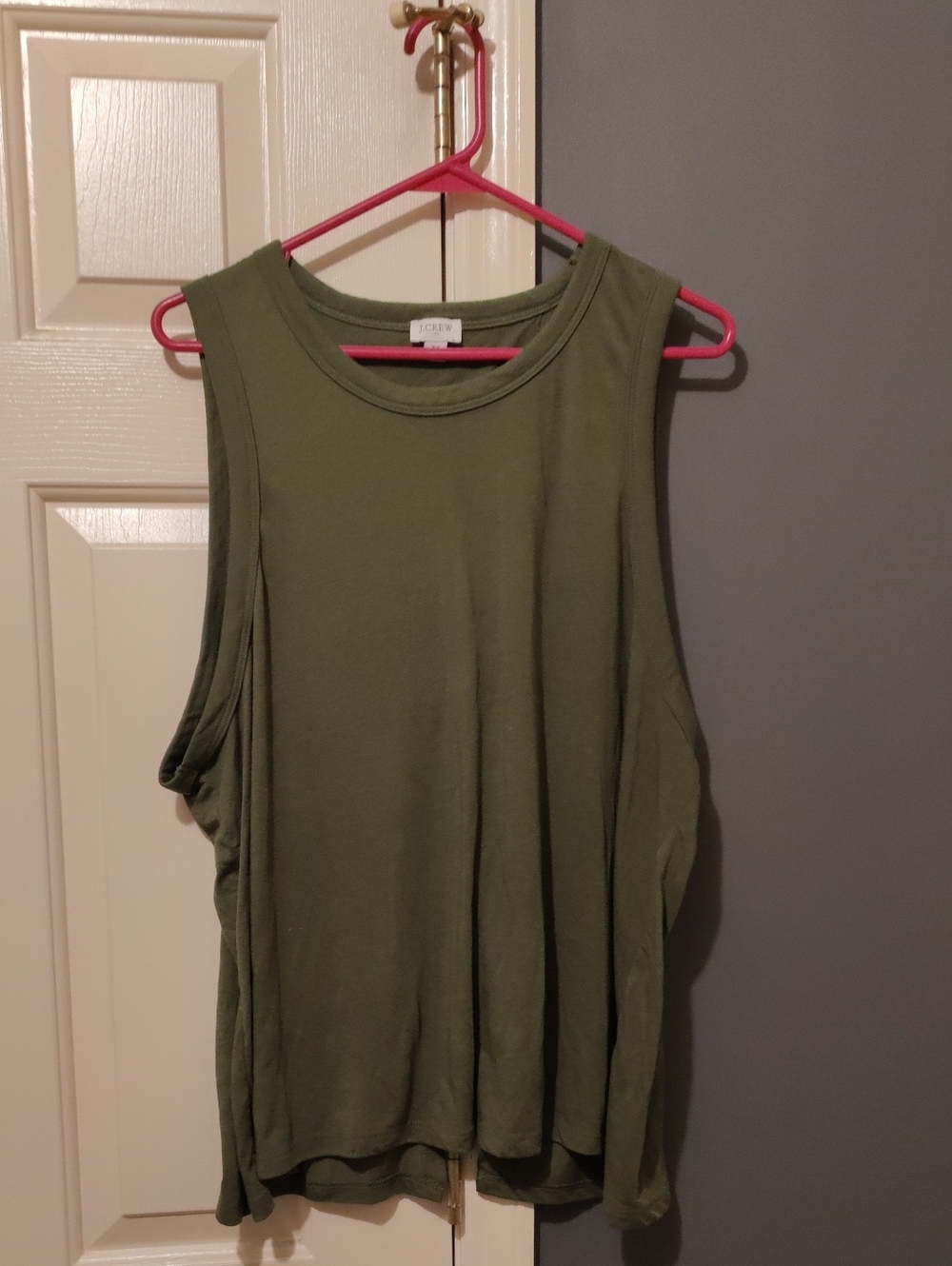 J. Crew Olive Tank with High Scoop Neck. Back Is Layered And Open